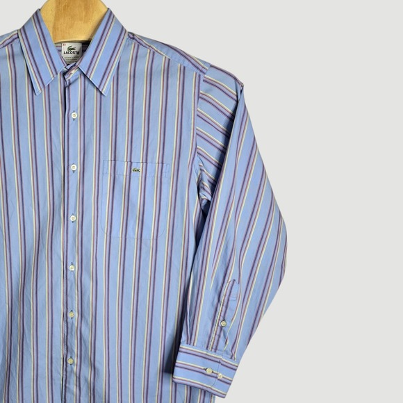 Lacoste Other - Lacoste Mens Striped Long Sleeve Button Down Size XL Blue Red Yellow Classic Fit